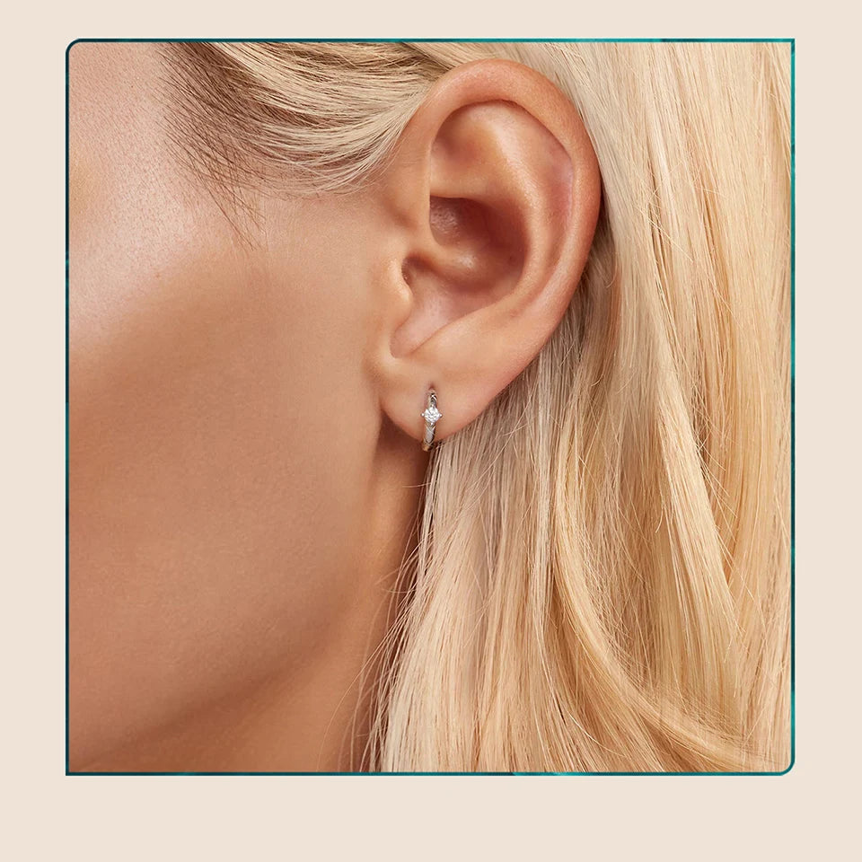 Gold Moissanite Pattern Hoop Earrings Silver