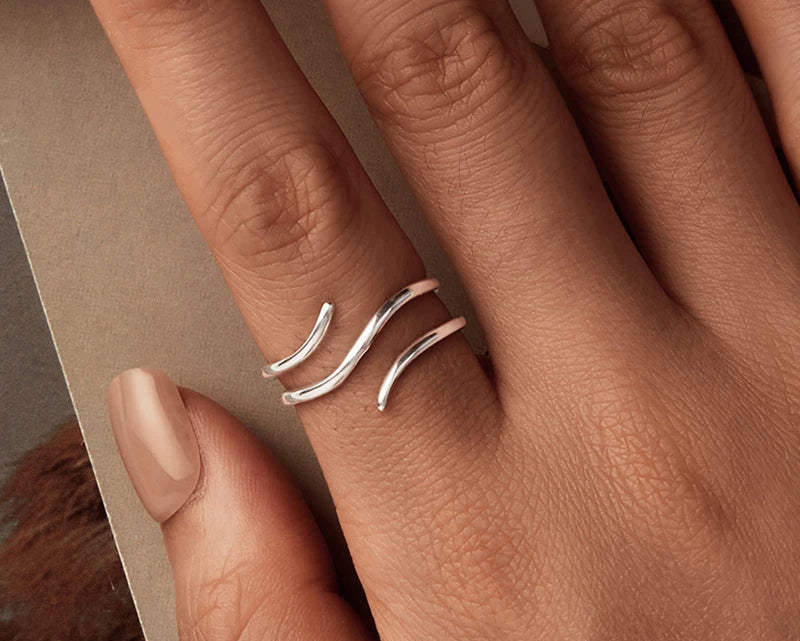 Gold Minimalist Multi-layer Adjustable Ring, 925 Sterling Silver Lucky Statement Ring for Women Jewelry Gift SCR1040-E Mirror Quenn