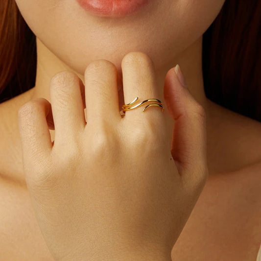 Gold Minimalist Multi-layer Adjustable Ring, 925 Sterling Silver Lucky Statement Ring for Women Jewelry Gift SCR1040-E Mirror Quenn