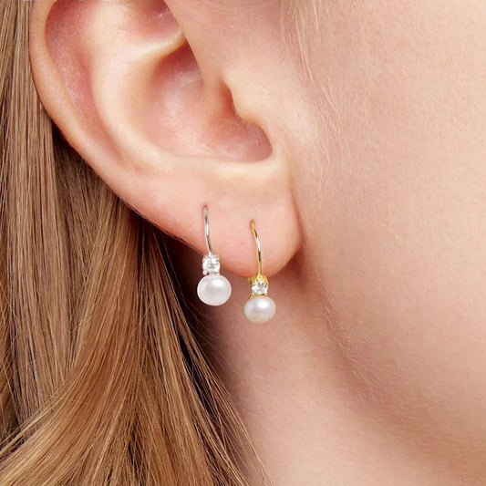 BAMOER Platinum Plated Moissanite Freshwater Pearl Earrings for Women, Round Cut Lab Diamond 925 Silver Hypoallergenic Earrings Mirror Quenn