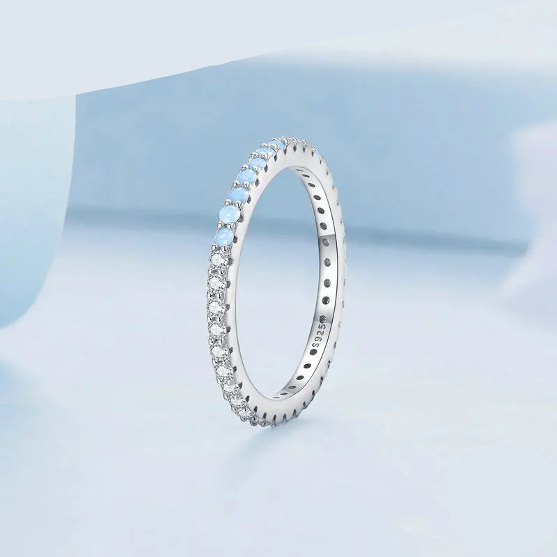 Bamoer 925 Sterling Silver Blue Opal Simple Jewelry Set Square Hoop Earrings Minimalist Finger Ring for Women Fine Jewelry Mirror Quenn