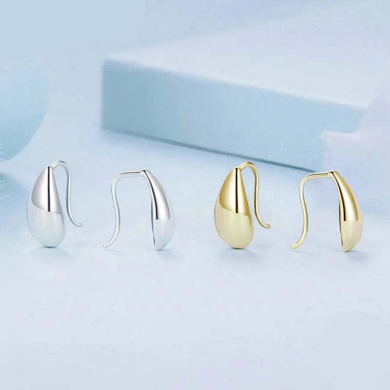 BAMOER Authentic 925 Sterling Silver Glossy Waterdrop Earrings Teardrop Hook Earrings for Women Minimalist Fine Jewelry Gift Mirror Quenn