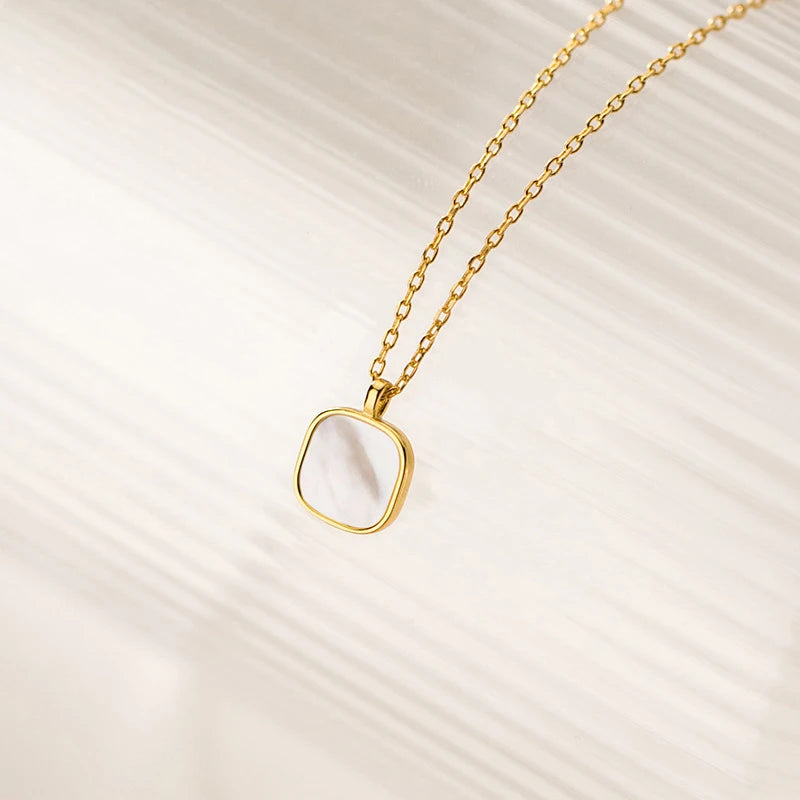 Modian Authentic 925 Sterling Silver Natural Dainty Shell Gold Color Square Pendant Link Chain Necklace for Women Fine Jewelry Mirror Quenn