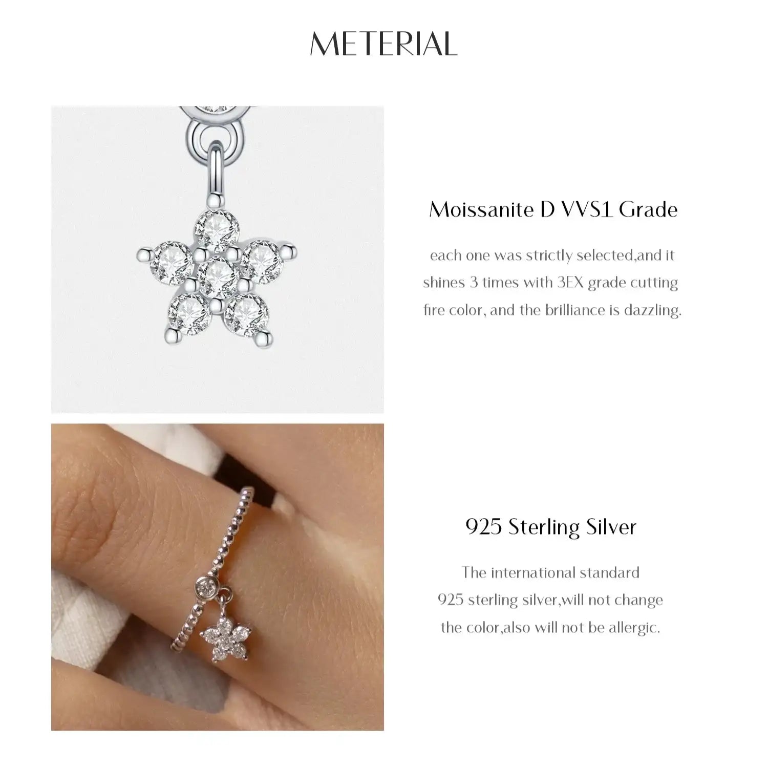 D Color Moissanite Daisy Swing Ring Mirror Quenn
