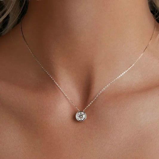 1CT Bezel Moissanite Pendant Necklace D color VVS1 Lab Diamond for Women 925 Sterling Silver Wedding Minimalist Jewelry Mirror Quenn