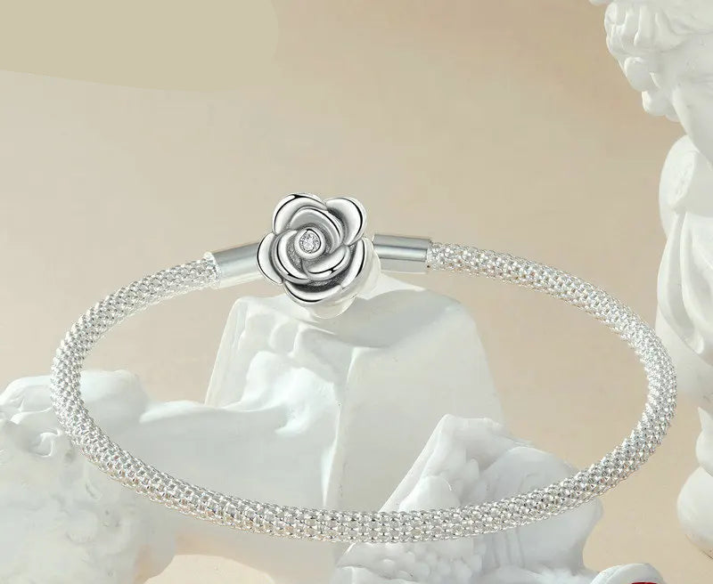 BAMOER 925 Sterling Silver Classic Basic Bracelet Rose Buckle Chain for Women Charm Bead DIY Fine Jewelry 17CM 19CM 21CM Mirror Quenn