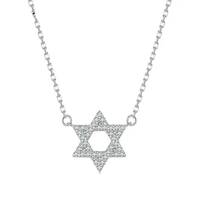 mirrorquenn 925 Sterling Silver Star of David Pendant Necklace Pave Setting CZ for Women Birthday Gift Fashion Fine Jewelry BSN290 Mirror Quenn