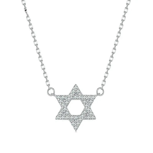 mirrorquenn 925 Sterling Silver Star of David Pendant Necklace Pave Setting CZ for Women Birthday Gift Fashion Fine Jewelry BSN290 Mirror Quenn