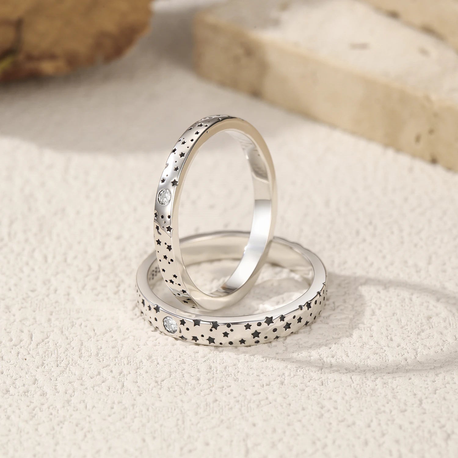 D Color Moissanite Couple Ring Sterling Silver Mirror Quenn