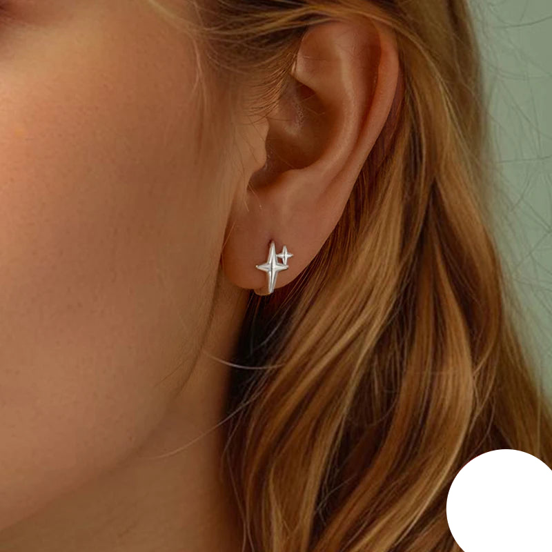 BAMOER Solid 925 Sterling Silver Starlight Hoop Earrings for Women Teens Double Star Huggie Earrings Minimalist Fine Jewelry Mirror Quenn