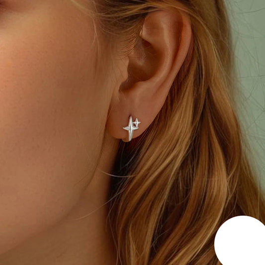 BAMOER Solid 925 Sterling Silver Starlight Hoop Earrings for Women Teens Double Star Huggie Earrings Minimalist Fine Jewelry Mirror Quenn