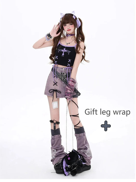 Purple Y2K Denim Lace-Up Mini
