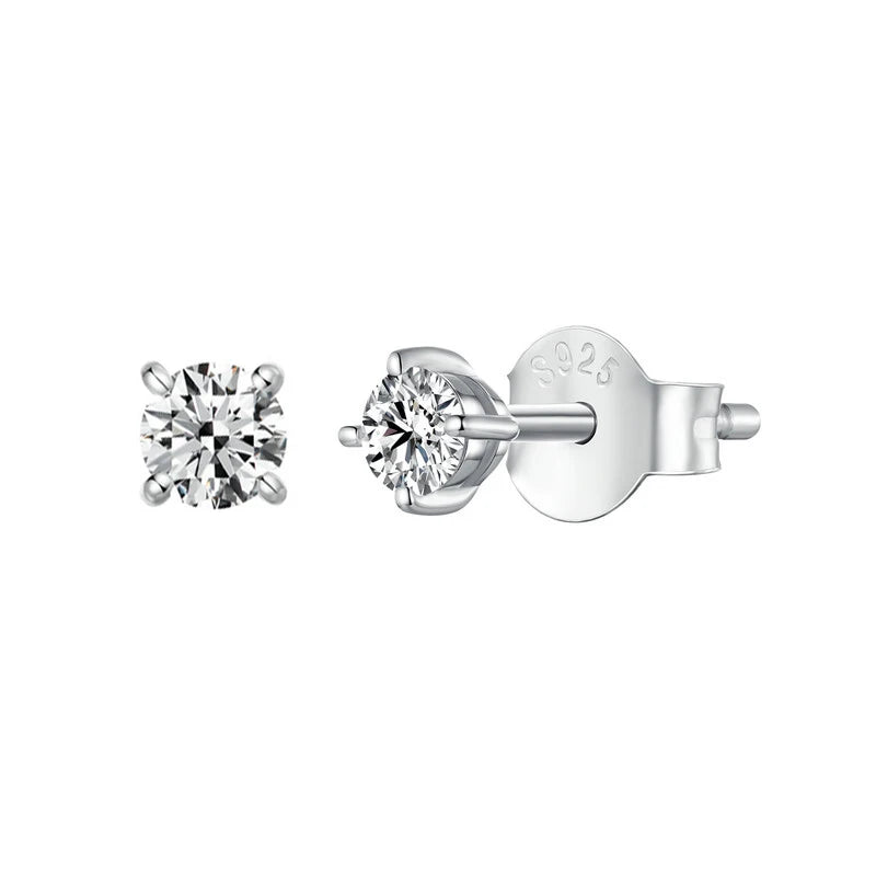 Bamoer 925 Sterling Silver Simple Moissanite Stud Earrings Round Cut VVS1 Lab Diamond for Men Women Classic Party Certified Gift Mirror Quenn