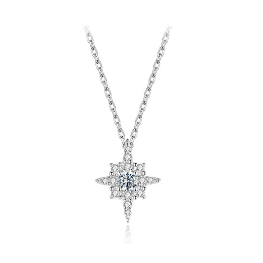  Starburst Moissanite Necklace for Women, 925 Sterling Silver Plated 18K White Gold Star Pendant Necklace Dazzling Gift Mirror Quenn