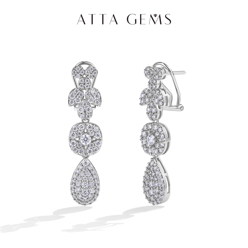 ATTAGEMS Vintage s925 Silver Moissanite Jewelry Set forWomen Tassel Water Drop Necklace Earrings Ring Bracelet for Wedding Party