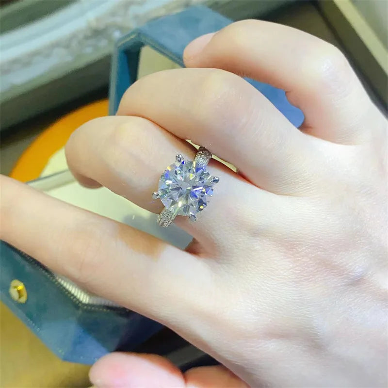 5CT Moissanite Engagement Ring in 18K White Gold & Silver