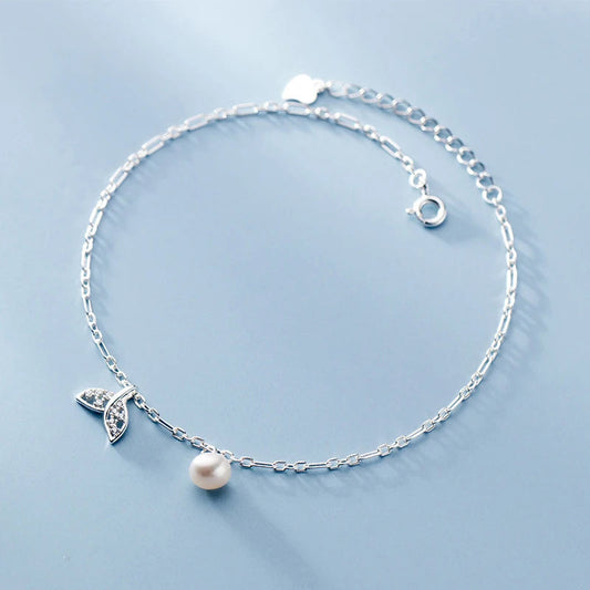 Modian Elegant 925 Sterling Silver Mermaid Tail With Charms Adjustable Anklet Leg Chain For Women Charm Clear CZ Foot Jewelry Mirror Quenn