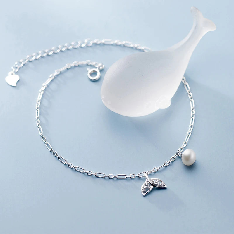 Modian Elegant 925 Sterling Silver Mermaid Tail With Charms Adjustable Anklet Leg Chain For Women Charm Clear CZ Foot Jewelry Mirror Quenn