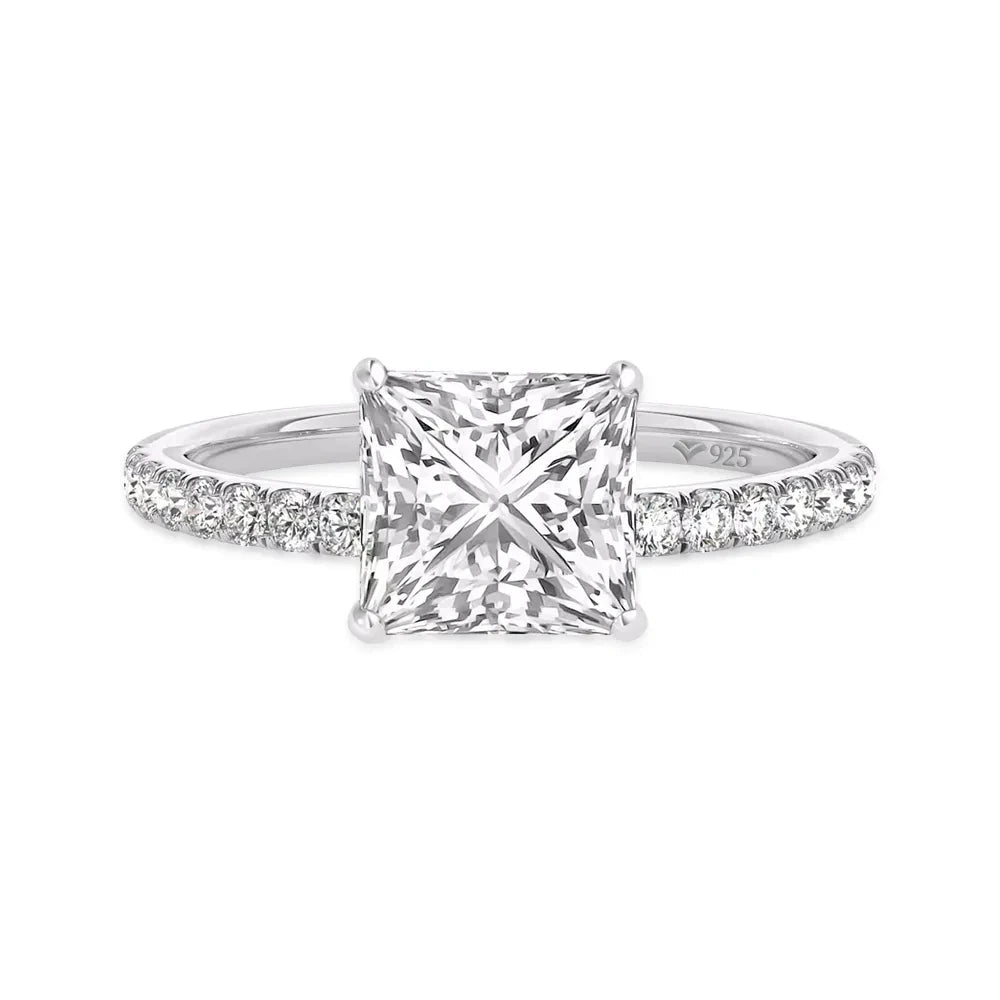ATTAGEMS 18K Real Moissanite Rings Princess Cut D Color VVS1 8.0mm Au750 Etenity Diamond Engagement Wedding Rings For Women Gift Mirror Quenn