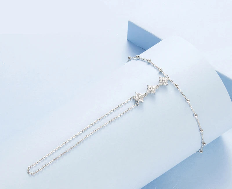 BAMOER 925 Sterling Silver Hand Chains Bracelet for Women, Dainty Four-leaf Clover CZ Bracelet and Ring Chain Body Jewelry Mirror Quenn