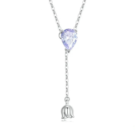 Bamoer 925 Sterling Silver Purple Zircon Lily of the Valley Pendant Necklace Elegent Neck Chain for Women Fine Jewelry BSN271 Mirror Quenn