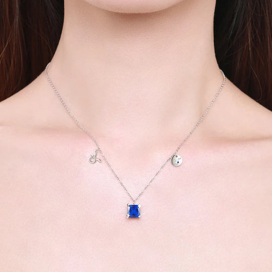 Rainbow Zircon Zodiac Pendant Necklace Mirror Quenn