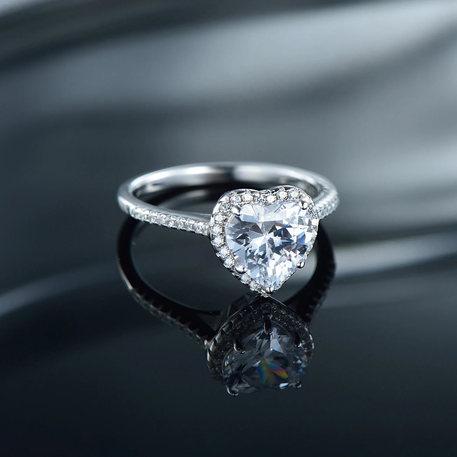 Heart Zircon Bridal Ring & Necklace Set Mirror Quenn