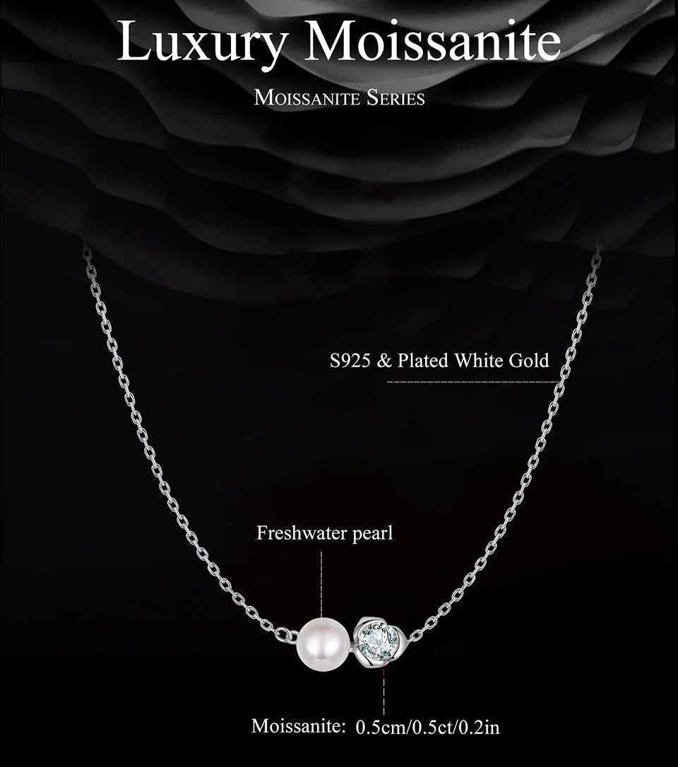 BAMOER White Gold Plated Moissanite Rose Necklace for Women, 925 Sterling Silver Small Flower Necklace Christmas Gift MSN040 Mirror Quenn