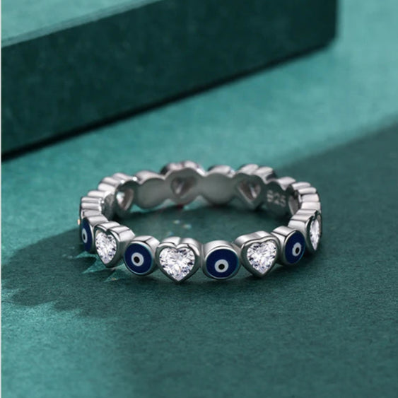 MODIAN 925 Sterling Silver Enamel Blue Eyes Ring For Women Romantic Heart Stackable Ring Fashion Fine Jewerlry Birthday Gifts Mirror Quenn