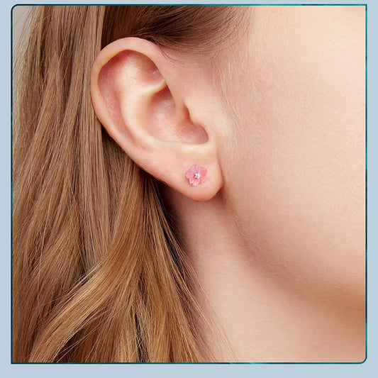 Sterling Silver Sakura Pink Shell Stud Earrings