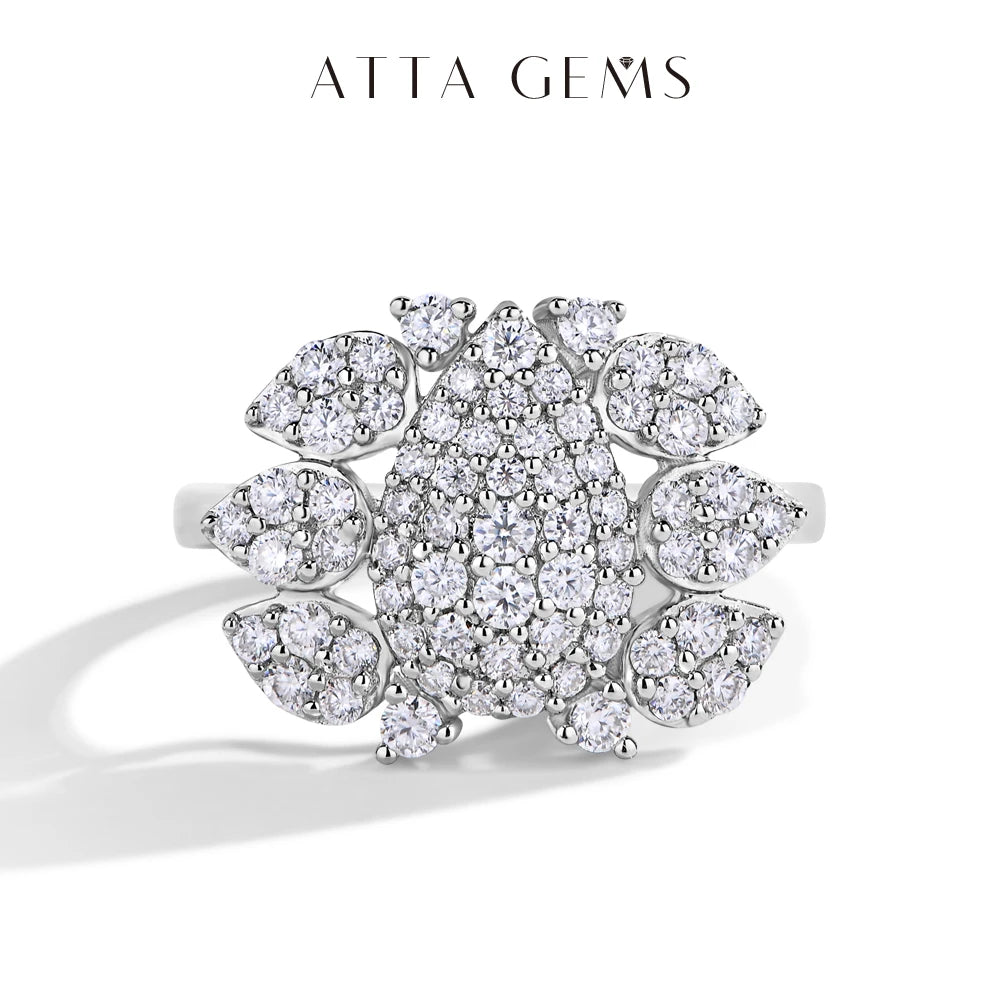 ATTAGEMS Vintage s925 Silver Moissanite Jewelry Set forWomen Tassel Water Drop Necklace Earrings Ring Bracelet for Wedding Party