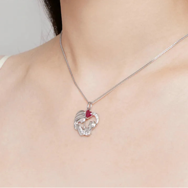 Bamoer 925 Sterling Silver Mother and Child Pendant Necklace for Women Mother's Day Birthday Fine Jewelry Gift BSN323 Mirror Quenn