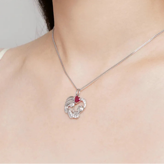 Bamoer 925 Sterling Silver Mother and Child Pendant Necklace for Women Mother's Day Birthday Fine Jewelry Gift BSN323 Mirror Quenn