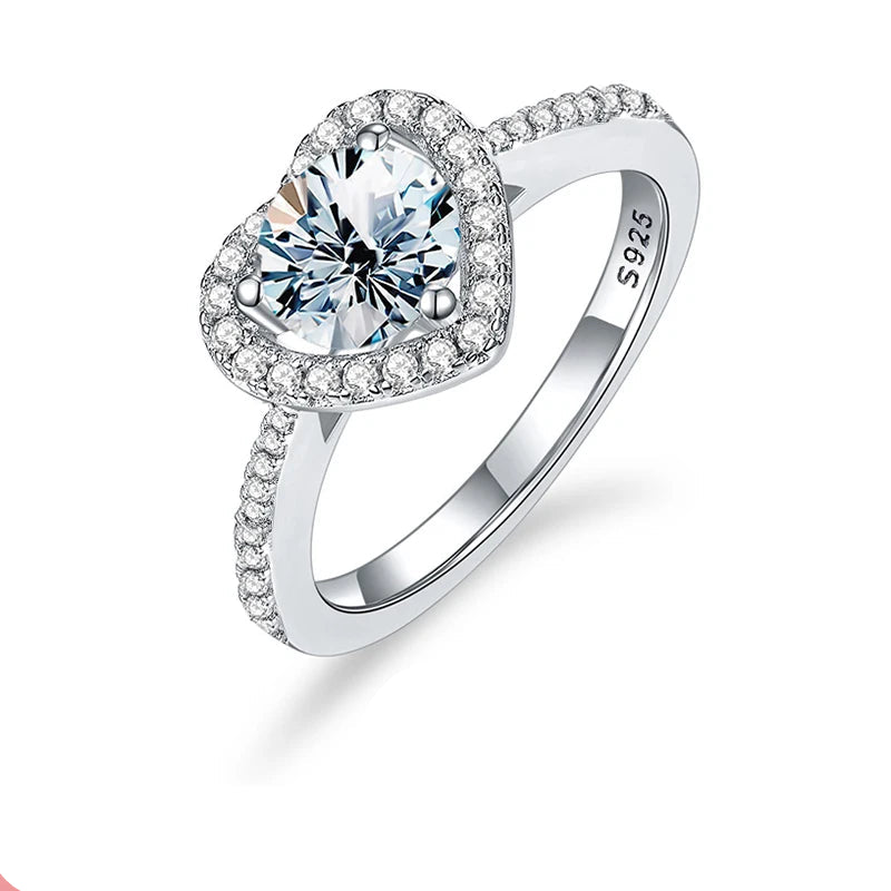 Brilliant Cut Moissanite Heart Sterling Silver Ring Mirror Quenn