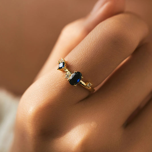 MODIAN 925 Sterling Silver Irregular Royal Blue CZ Finger Ring Vintage Gold Color Party Ring For Women Vacation Jewelry Gift Mirror Quenn