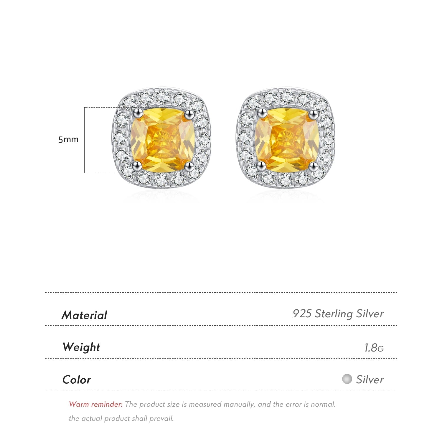 MODIAN Yellow Sparkling Cubic Zirconia Platinum Plated Stud Earrings 925 Sterling Silver Earrings For Women Wedding Jewelry Mirror Quenn