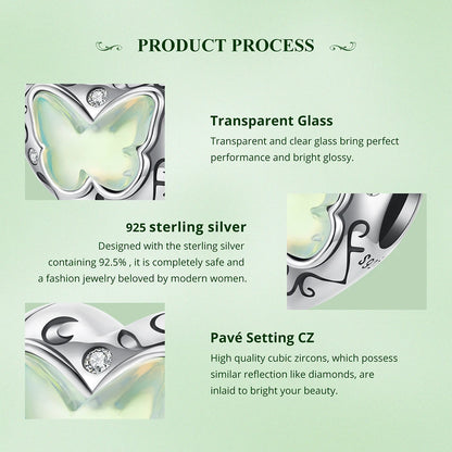 Sterling Silver Green Butterfly Charm Bracelet Bead DIY