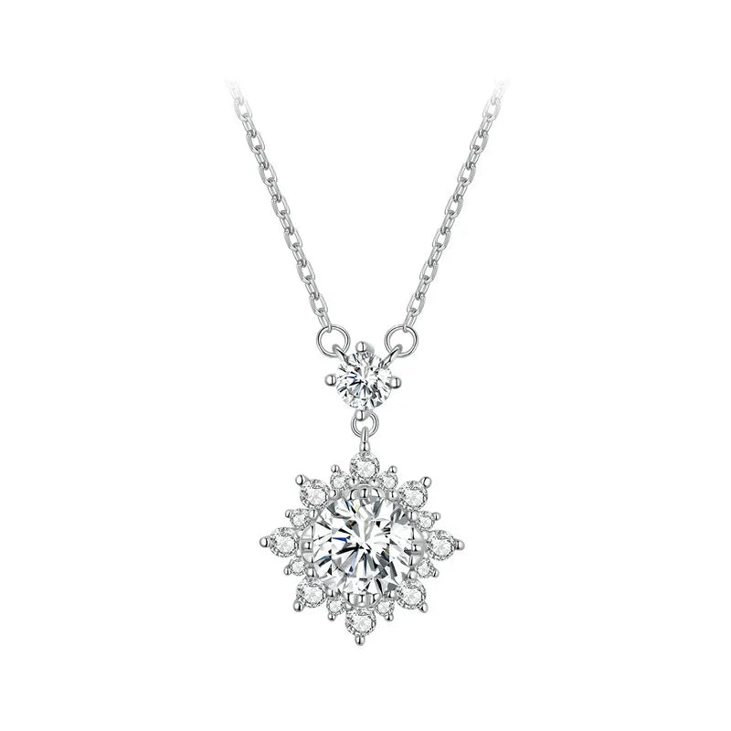 BAMOER Moissanite Halo Necklace for Women, 1 Carat Lab Grown Diamond 925 Sterling Silver Chain Necklace Mirror Quenn