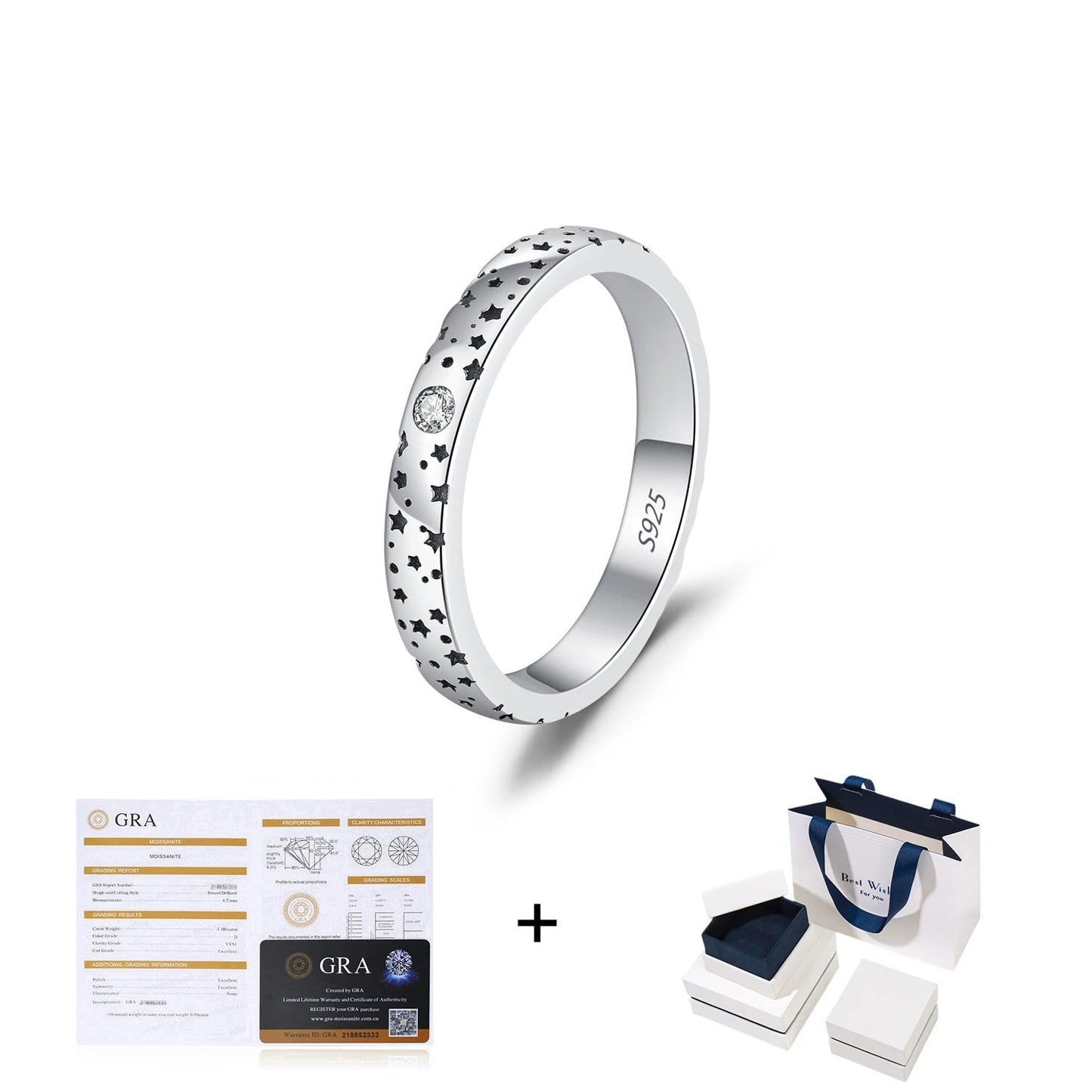 D Color Moissanite Couple Ring Sterling Silver Mirror Quenn