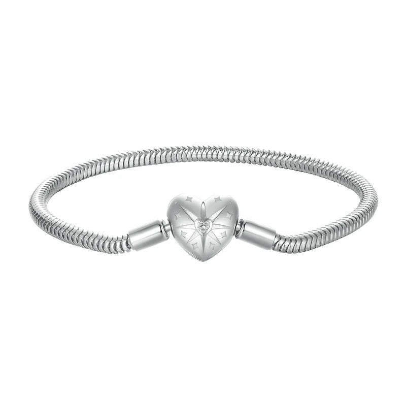 BAMOER 925 Sterling Silver Starburst 3mm Snake Chain Charm Bracelet for Women, High Quality Bracelet Fit for DIY Beads & Pendant Mirror Quenn