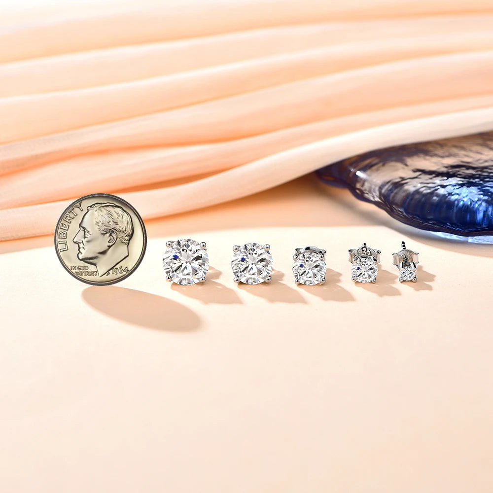 ATTAGEMS 2 Carat 8.0mm D Color Moissanite Stud Earrings For Women Top Quality 100% 925 Sterling Silver Sparkling Wedding Jewelry Mirror Quenn