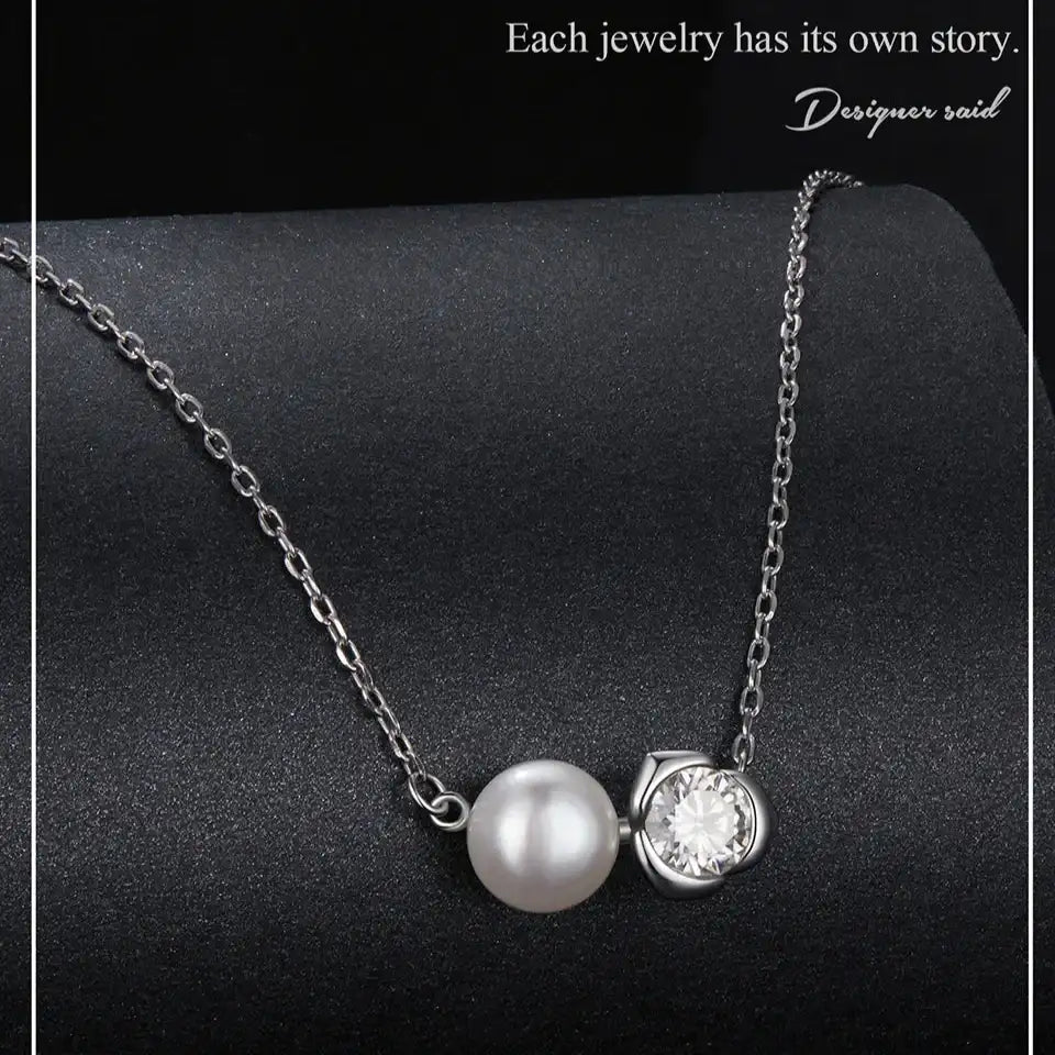 BAMOER White Gold Plated Moissanite Rose Necklace for Women, 925 Sterling Silver Small Flower Necklace Christmas Gift MSN040 Mirror Quenn