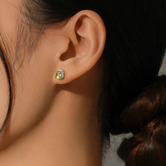 MODIAN Yellow Sparkling Cubic Zirconia Platinum Plated Stud Earrings 925 Sterling Silver Earrings For Women Wedding Jewelry Mirror Quenn