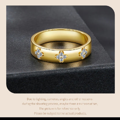 Moissanite Clover Ring 925 Sterling Silver Gold Plated Band