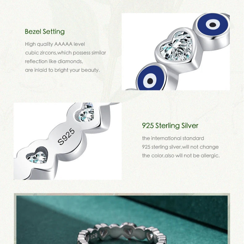 MODIAN 925 Sterling Silver Enamel Blue Eyes Ring For Women Romantic Heart Stackable Ring Fashion Fine Jewerlry Birthday Gifts Mirror Quenn