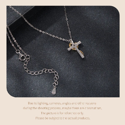 Two-Tone Gold Cross Necklace Moissanite Silver