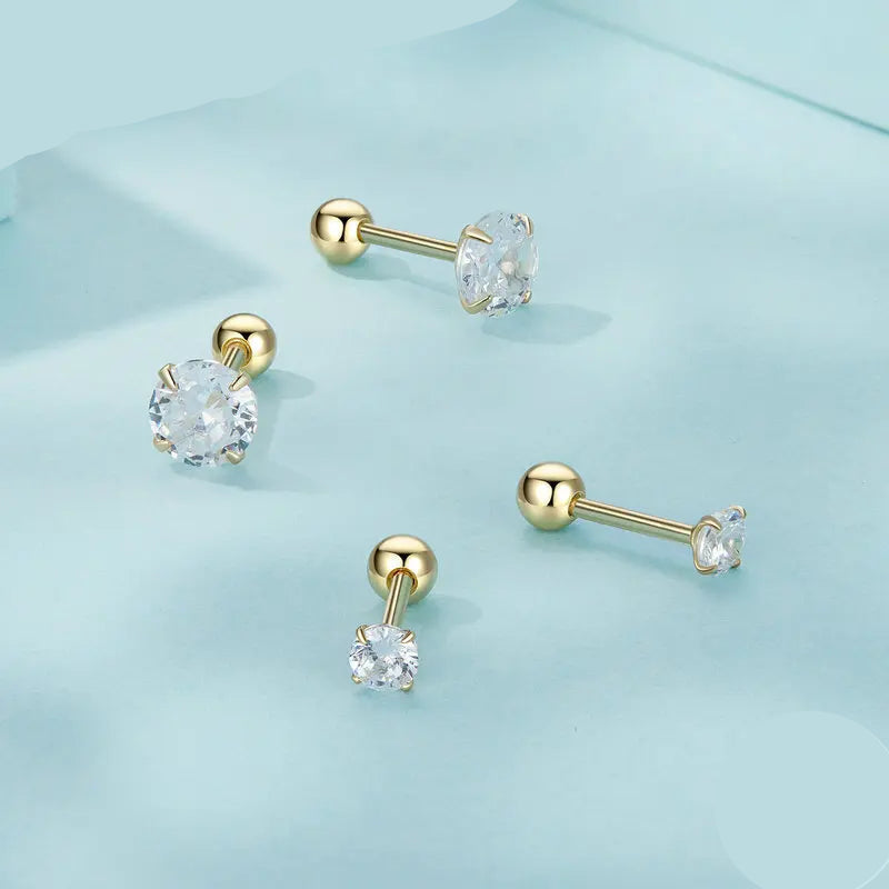 BAMOER Platinum Plated Classic Round CZ Stud Earrings Prongs Set 925 Sterling Silver Hypoallergenic Elegant Jewellry 3mm 5mm 7mm Mirror Quenn