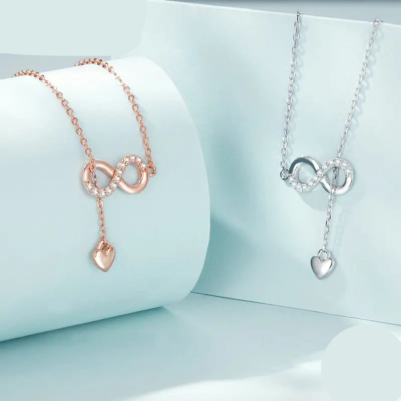 100% 925 Sterling Silver Infinity Love Pendant Necklaces Forever Love Neck Chain for Women Gift Fine Jewelry SCN223 Mirror Quenn