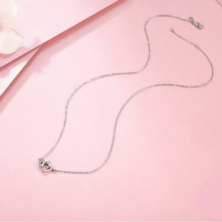 BAMOER 925 Sterling Silver Connected Heart Pendant Necklace for Girlfriend Valentine's Day Gift Fine Jewelry SCN181 Mirror Quenn