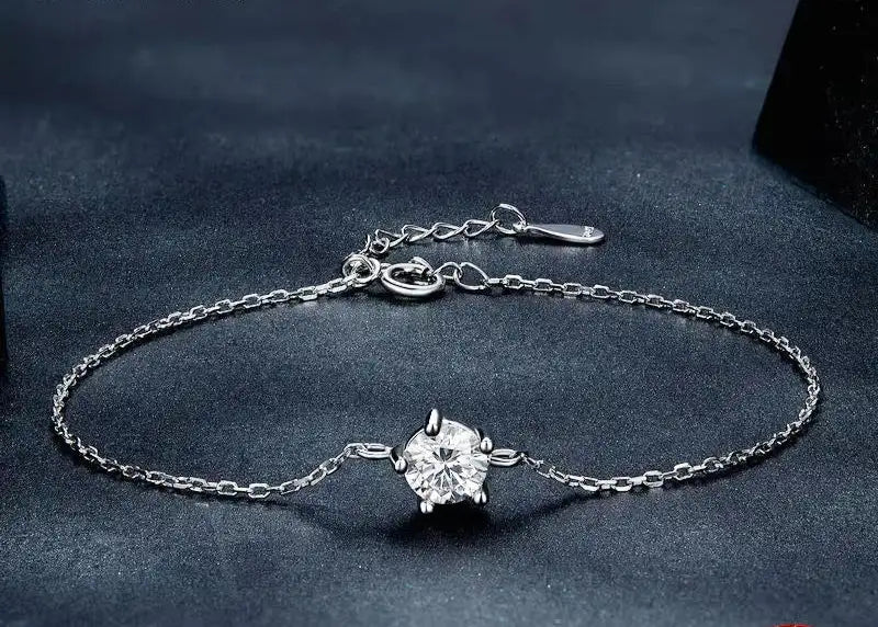 Bamoer 1CT Moissanite Bracelet Trendy 925 Sterling Silver Chain Charms For Women 2023 Classic Jewelry Mirror Quenn